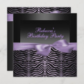 Fête Black & Purple Zebra Invitation Anniversaire (Devant / Derrière)