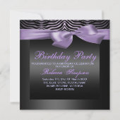Fête Black & Purple Zebra Invitation Anniversaire (Dos)