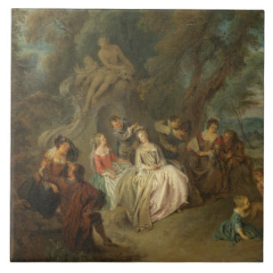 Fête Champêtre, c. 1730 (olie op canvas) Tegeltje