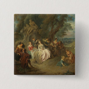 Fête Champêtre, c. 1730 (olie op canvas) Vierkante Button 5,1 Cm