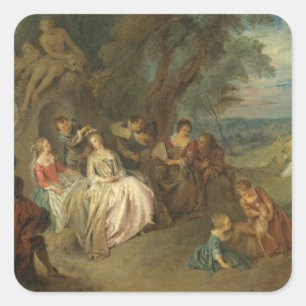Fête Champêtre, c. 1730 (olie op canvas) Vierkante Sticker