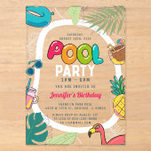 Fête Colorée au Piscine | Invitation d'anniversair (Recto)