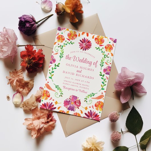Fête Colorée Mexicana Mariage Floral Invitation