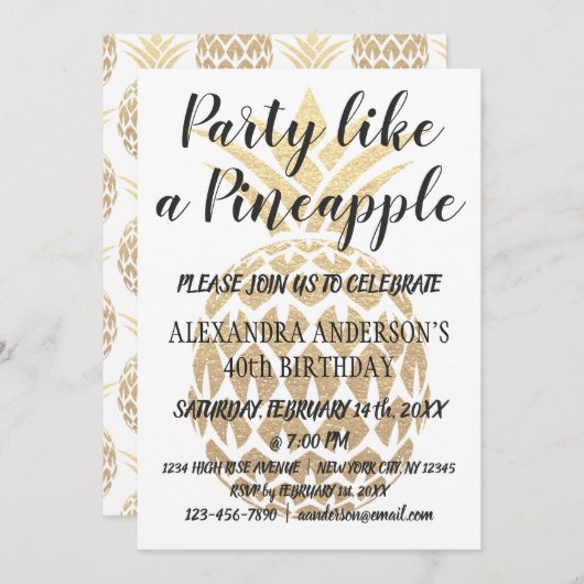 Fête comme un ananas 40e anniversaire Invitation (Devant / Derrière)