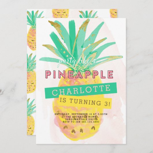 Fête comme un ananas Invitation d'anniversaire (Devant / Derrière)