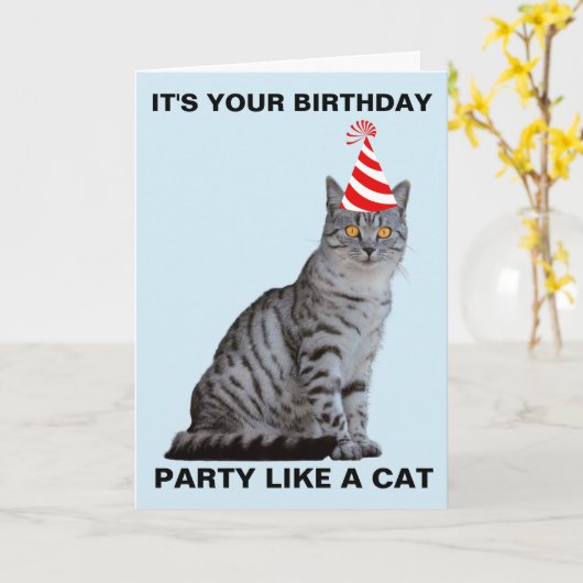 FÊTE COMME UN CHAT CARTE D'ANNIVERSAIRE (Fleur jaune)
