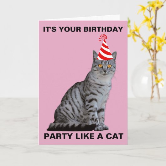 FÊTE COMME UN CHAT CARTE D'ANNIVERSAIRE (Fleur jaune)