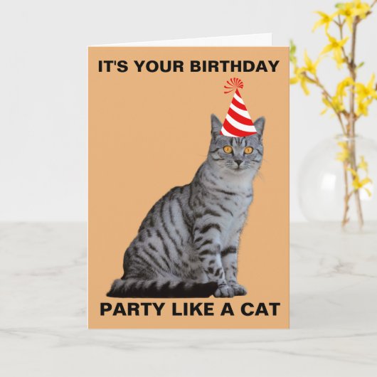 FÊTE COMME UN CHAT CARTE D'ANNIVERSAIRE (Fleur jaune)