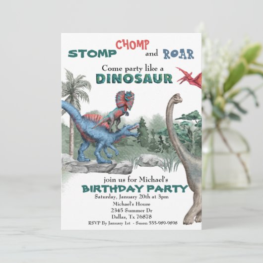 Fête comme un Invitation Dinosaure d'aquarelle d'a (Debout devant)