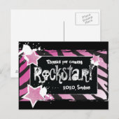 Fête comme une Rockstar - Merci rose carte postale (Devant / Derrière)