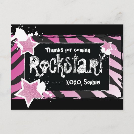 Fête comme une Rockstar - Merci rose carte postale (Devant)