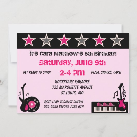 Fête Customisée comme une rock star Invitation (Dos)