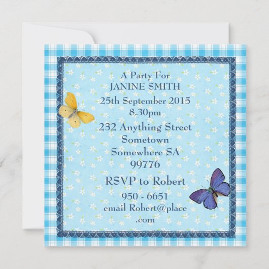 Fête d'anniversaire 44e Invitation fleurs, papillo (Dos)
