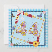 Fête d'anniversaire 44e Invitation fleurs, papillo (Devant)