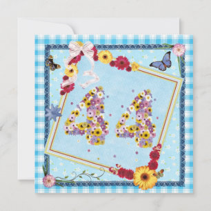 Fête d'anniversaire 44e Invitation fleurs, papillo