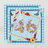 Fête d'anniversaire 46e Invitation fleurs, papillo (Devant / Derrière)