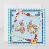 Fête d'anniversaire 46e Invitation fleurs, papillo (Devant)