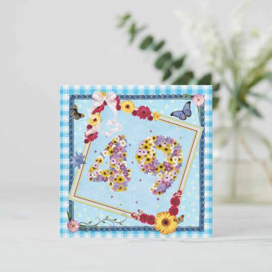 Fête d'anniversaire 49e Invitation fleurs, papillo (Debout devant)