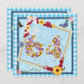 Fête d'anniversaire 64e Invitation fleurs, papillo (Devant / Derrière)