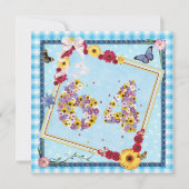 Fête d'anniversaire 64e Invitation fleurs, papillo (Devant)