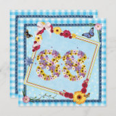 Fête d'anniversaire 88e Invitation fleurs, papillo (Devant / Derrière)