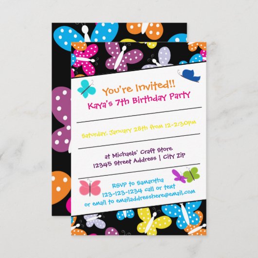 Fête d'anniversaire aux papillons - Invitation 3x5 (Devant / Derrière)