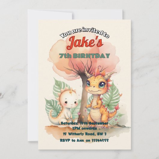 Fête d'anniversaire avec invitation de dinosaures  (Devant)