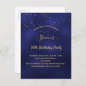 fête d'anniversaire bleu or simple invitation (Devant / Derrière)