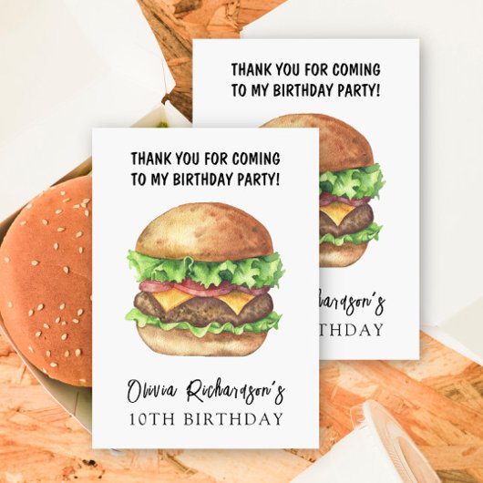 Fête d'anniversaire Burger Party Merci aquarelle