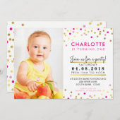 Fête d'anniversaire CONFETTI INVITATION tache or r (Devant / Derrière)