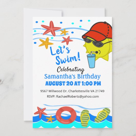 Fête d'anniversaire de baignade Pool Invitation (Devant)