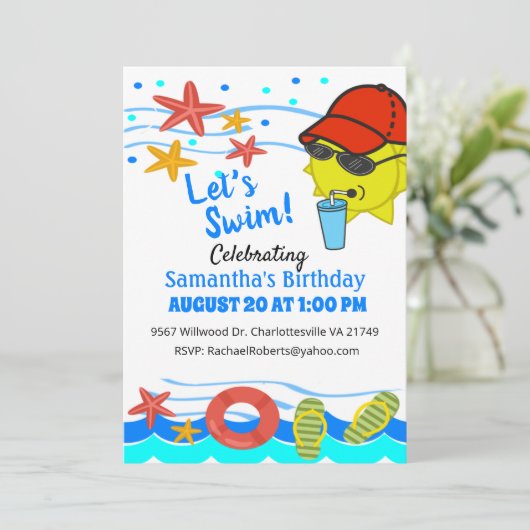 Fête d'anniversaire de baignade Pool Invitation (Debout devant)