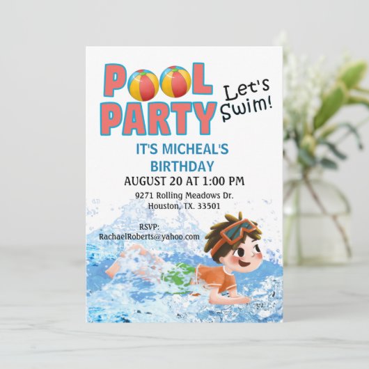 Fête d'anniversaire de baignade Pool Invitation (Debout devant)