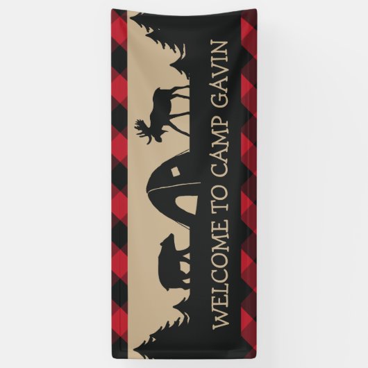 Fête d'anniversaire de camping rustique bannière d (Vertical)