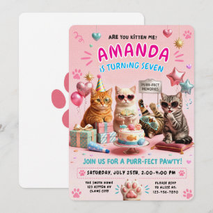 Fête d'anniversaire de chat Mignon Invitation pour