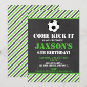 Fête d'anniversaire de football invitation vert no (Devant / Derrière)