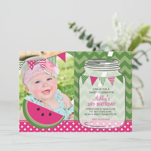 Fête d'anniversaire de la pastèque Invitation (Debout devant)