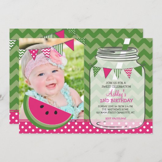 Fête d'anniversaire de la pastèque Invitation (Devant / Derrière)