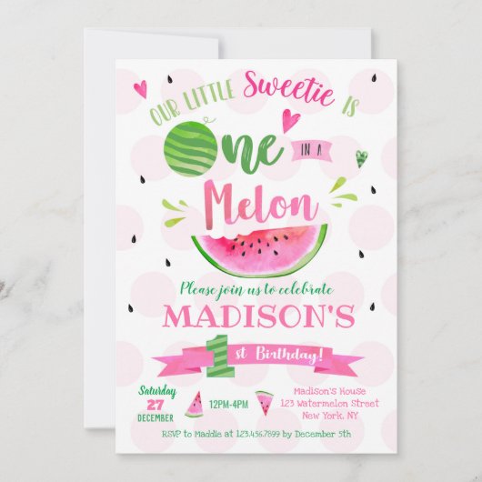 Fête d'anniversaire de la pastèque Invitations (Devant)