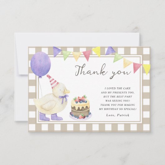 Fête d'anniversaire de Lucky Duckling merci (Devant)