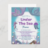 Fête d'anniversaire de sirène invitation pour les (Devant / Derrière)