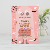 fête d'anniversaire d'Halloween rose invitation po (Debout devant)