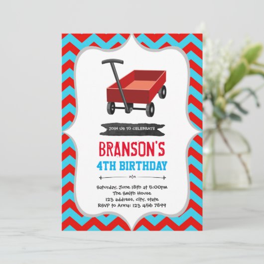 Fête d'anniversaire du wagon rouge Invitation (Debout devant)