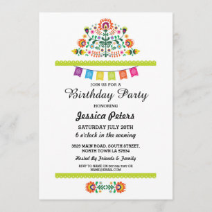 Fête d'anniversaire Floral Fiesta Invitation mexic