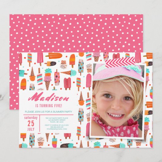 Fête d'anniversaire | glace été | Invitations (Devant / Derrière)