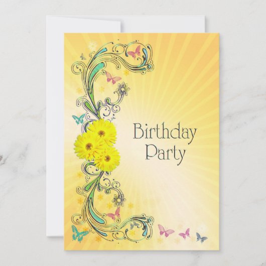 Fête d'anniversaire Invitation à la fleur jaune (Devant)