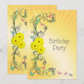 Fête d'anniversaire Invitation à la fleur jaune (Devant / Derrière)