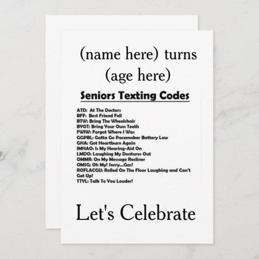 **FÊTE D'ANNIVERSAIRE** INVITATION (AJOUTER L'ÂGE/ (Devant / Derrière)