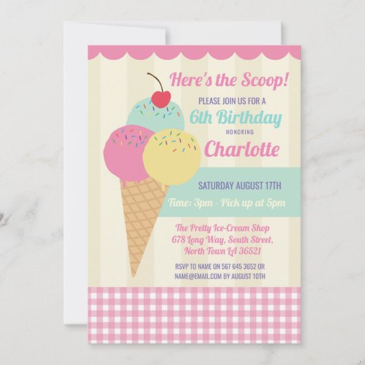 Fête d'anniversaire Invitation Crème glacée Scoop  (Devant)