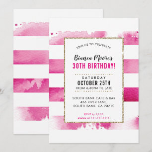 FÊTE D'ANNIVERSAIRE INVITATION or rose aquarelle r
